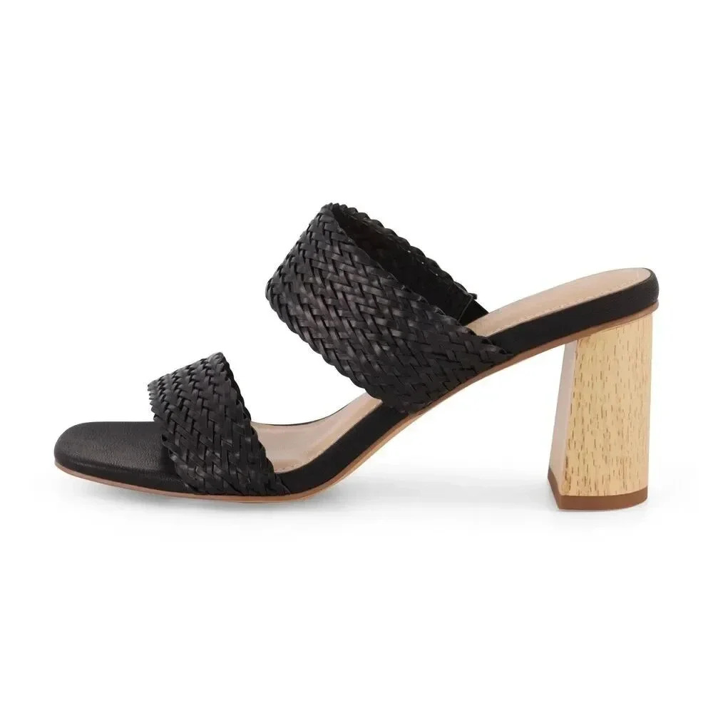 CUSHIONAIRE Womens Ilya Woven Band Strap Low Block Heel Slide Sandal Memory Foam